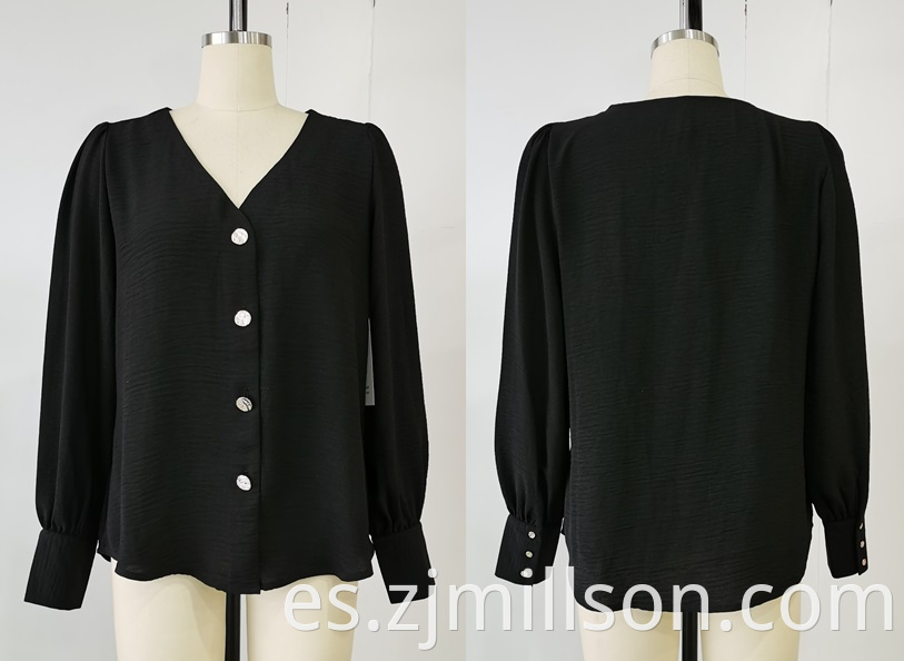 Woven Black Long Sleeve Button Down Blouse